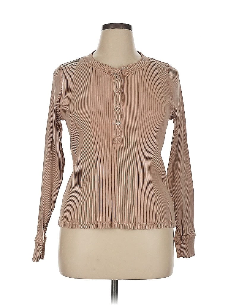 Pre-owned Aerie Long Sleeve Henley Shirt In Brown