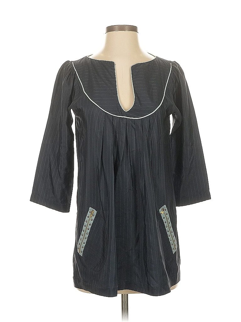 Pre-owned Lauren Moffatt 3/4 Sleeve Silk Top Gray Keyhole Neckline Tops