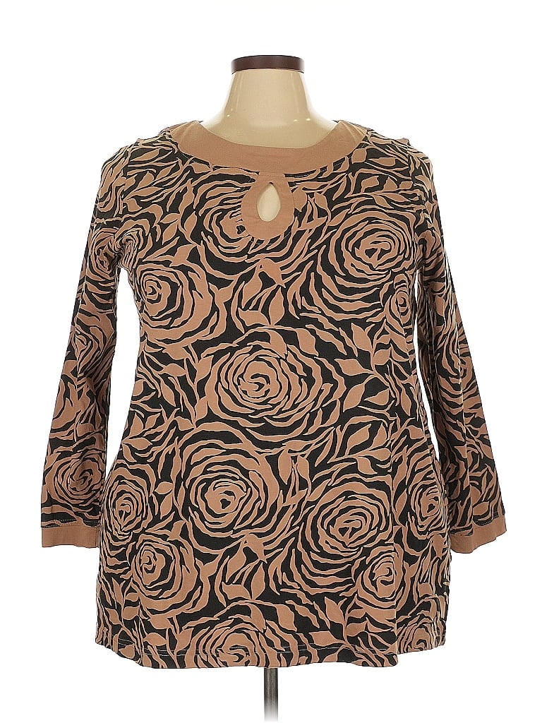 Roaman's 100% Cotton Brown 3/4 Sleeve Top Size 22 - photo 1