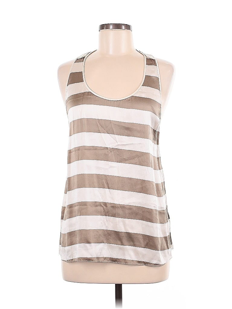 Pre-owned 7 For All Mankind Sleeveless Silk Top Ivory Scoop Neck Tops In White