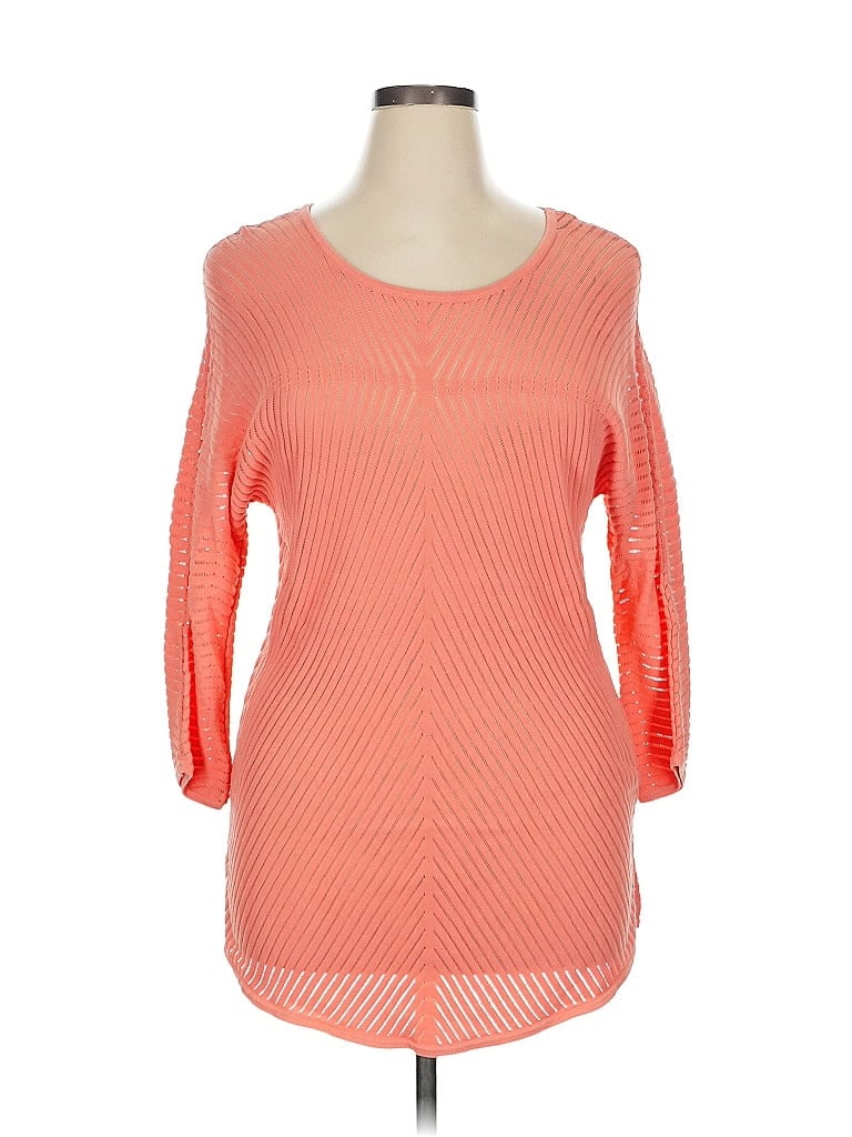 Pre-owned Dana Buchman 3/4 Sleeve Top Orange Scoop Neck Tops