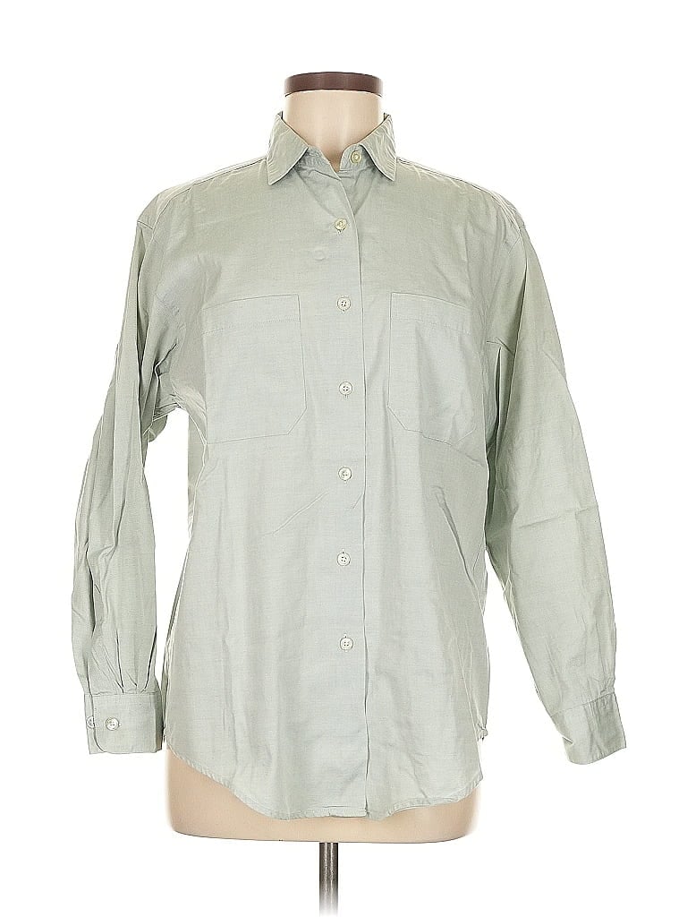 Pre-owned Lands' End Long Sleeve Button Down Shirt In Green