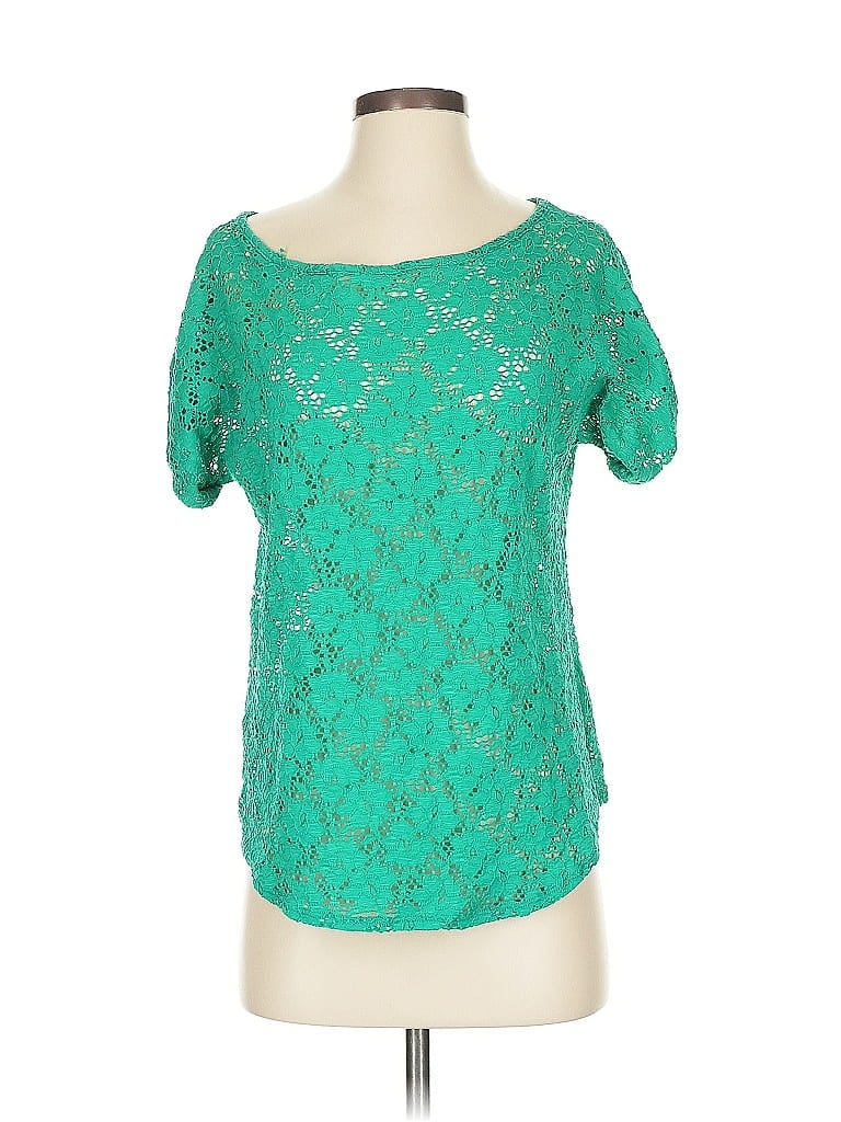 Pre-owned Laundry By Shelli Segal Short Sleeve Top Green Sweetheart Neckline Tops