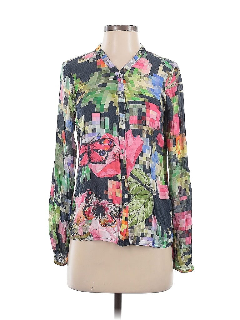 Desigual 100% Modal Floral Green Long Sleeve Blouse Size S - photo 1
