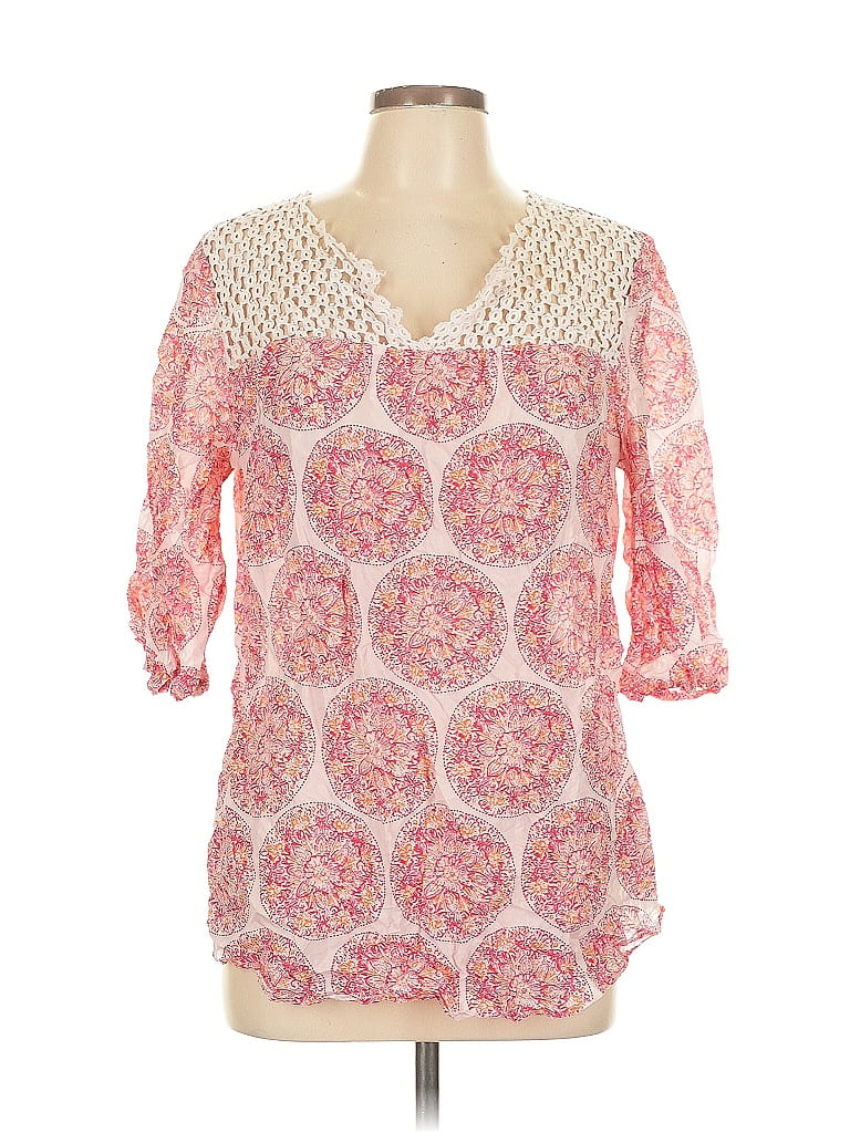 Calypso St. Barth 100% Silk Pink 3/4 Sleeve Silk Top Size L - photo 1