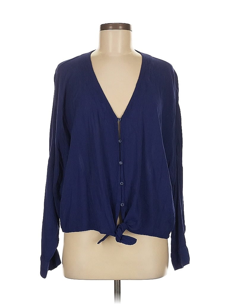 Pre-owned Express Long Sleeve Blouse In Blue