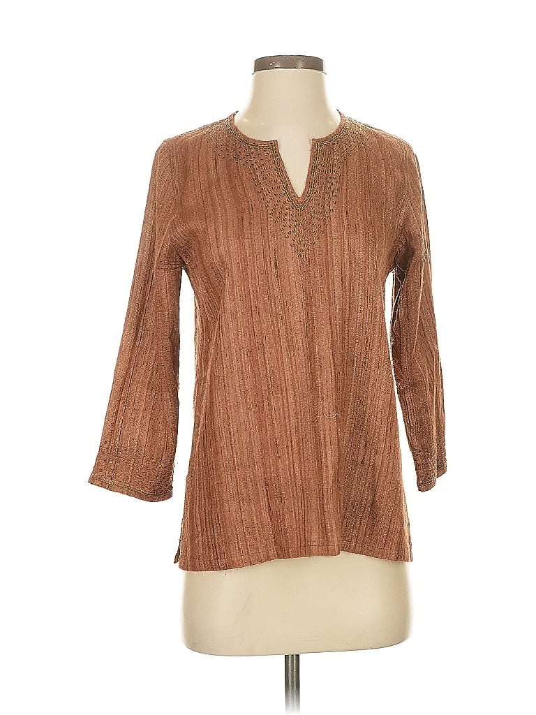 Pre-owned Assorted Brands 3/4 Sleeve Blouse In Brown