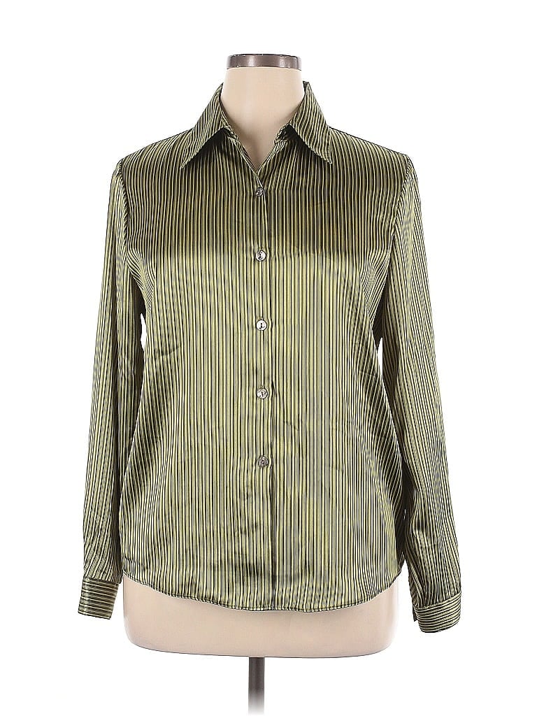 Christie & Jill 100% Polyester Metallic Green Long Sleeve Blouse Size 14 - photo 1