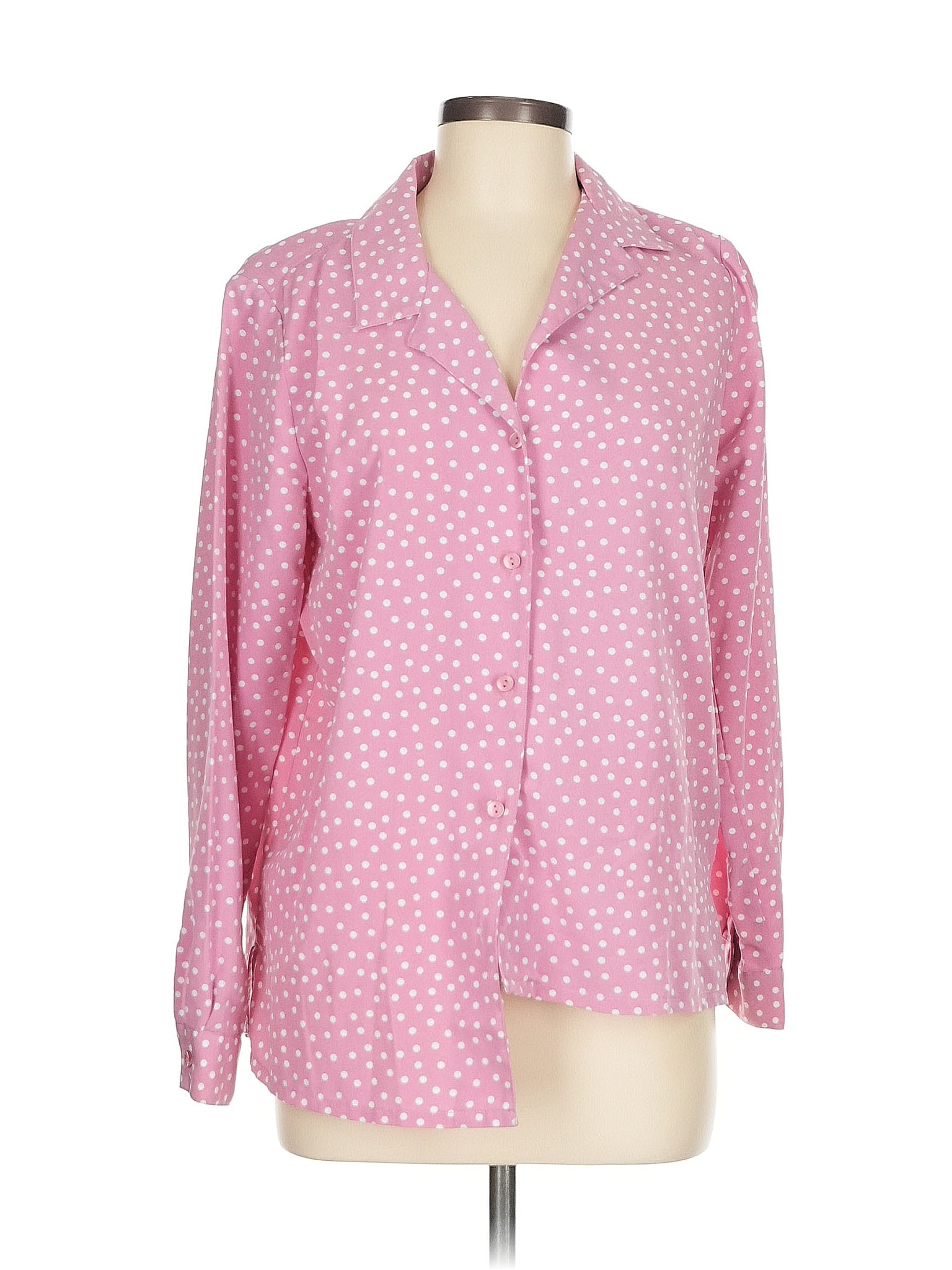 Koret 100% Polyester Polka Dots Pink Long Sleeve Blouse Size 8