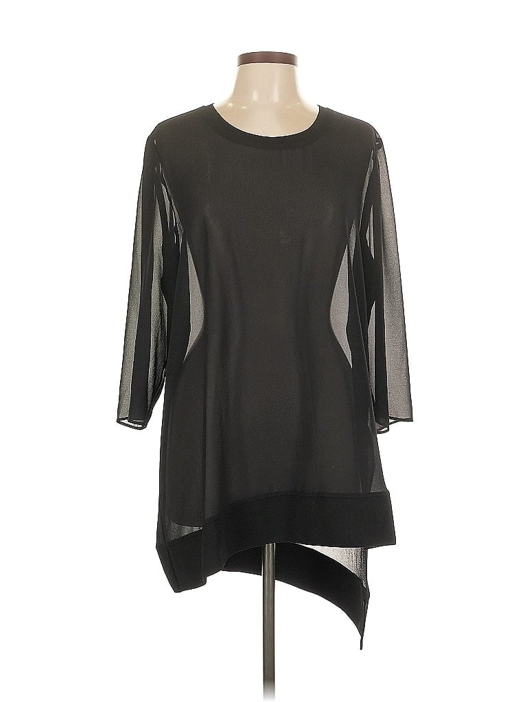 Click to view more detailed imagery on our partner's website Pre-owned Dkny 3/4 Sleeve Top Black Keyhole Neckline Tops
