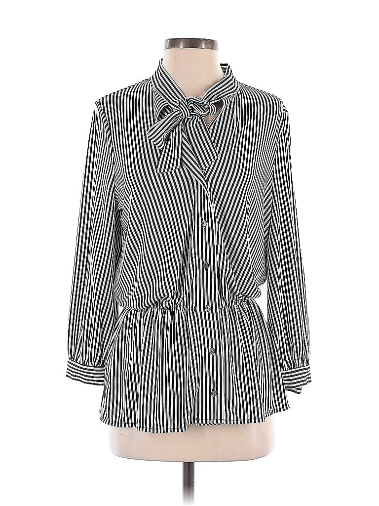 Ann Taylor Stripes Silver Long Sleeve Blouse Size S - photo 1