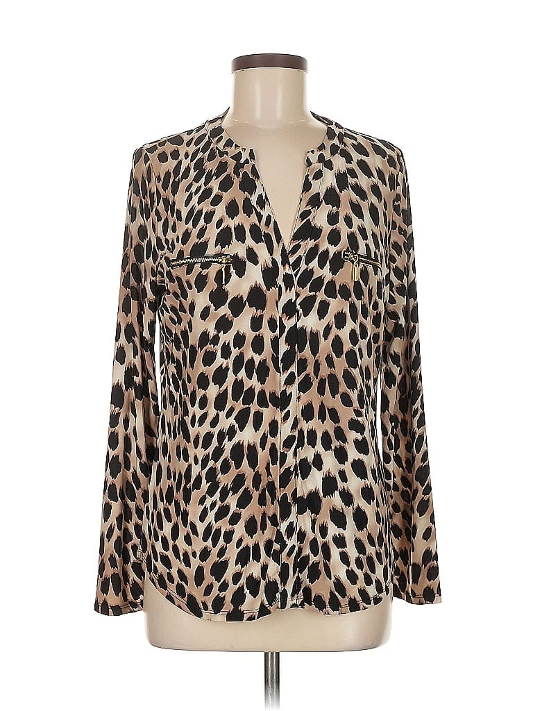 Pre-owned Inc International Concepts Long Sleeve Blouse In Brown