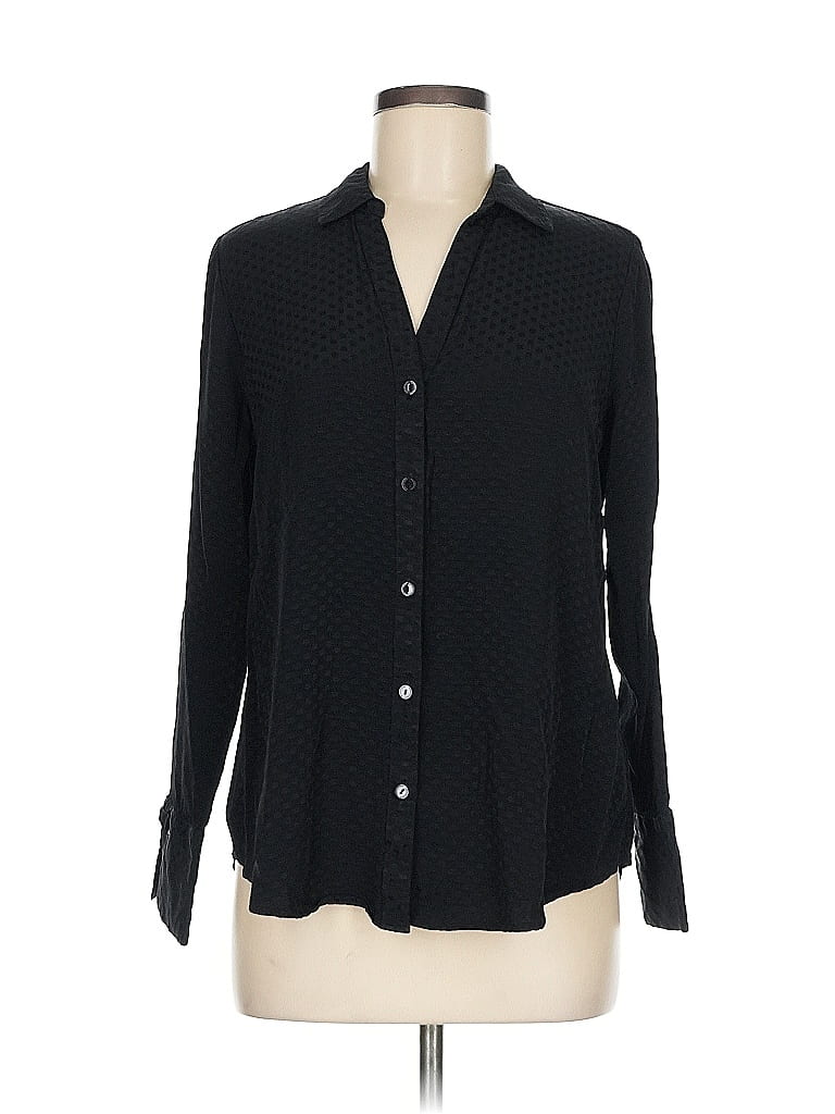 Foxcroft 100% Viscose Polka Dots Black Long Sleeve Blouse Size 8 - photo 1
