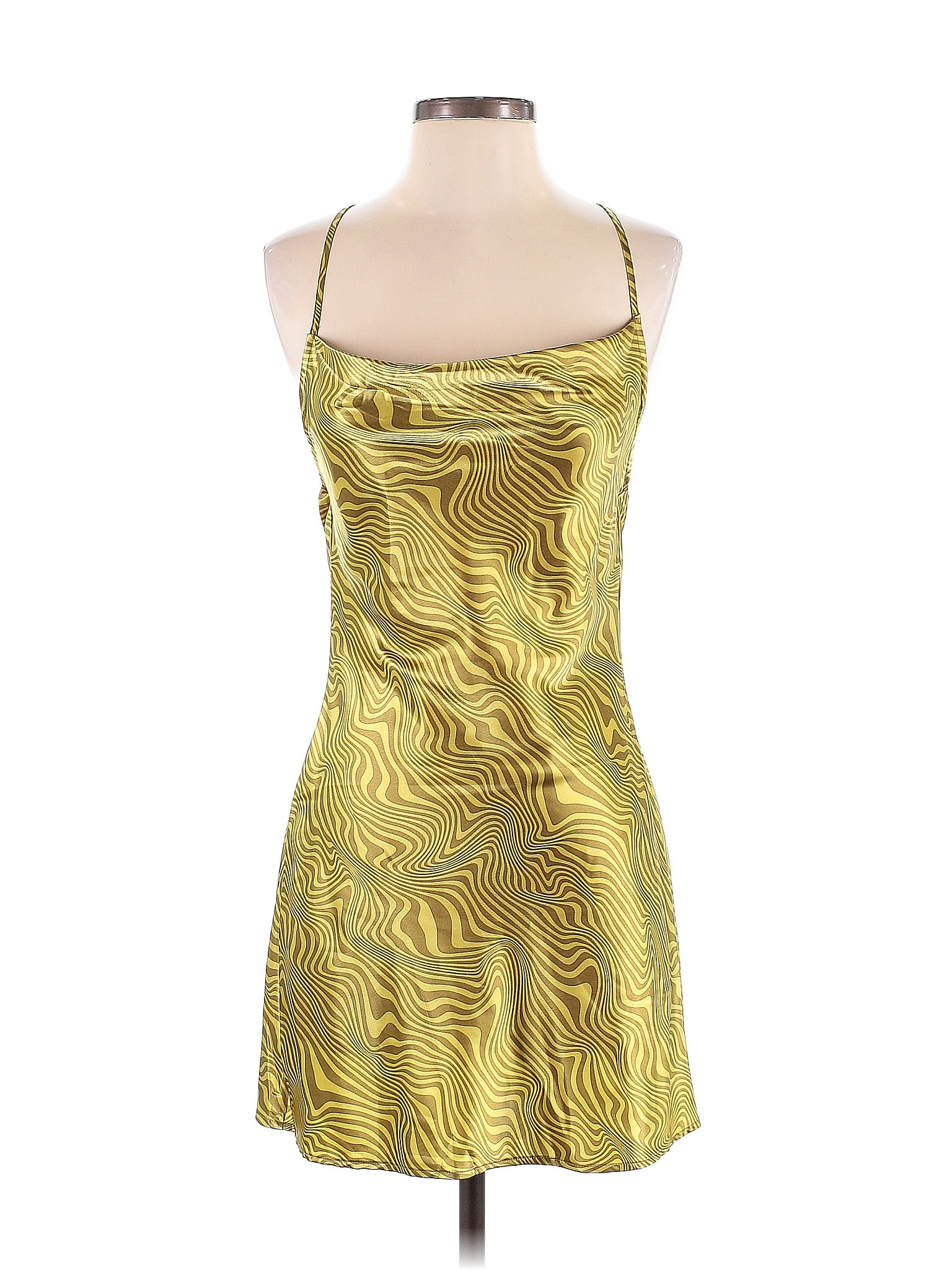 Divided by H&amp;M 100% Polyester Tropical Gold Cocktail Dress Size XS
