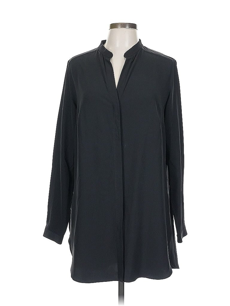 Pre-owned Akris Punto Long Sleeve Silk Top Black Mock Neckline Tops