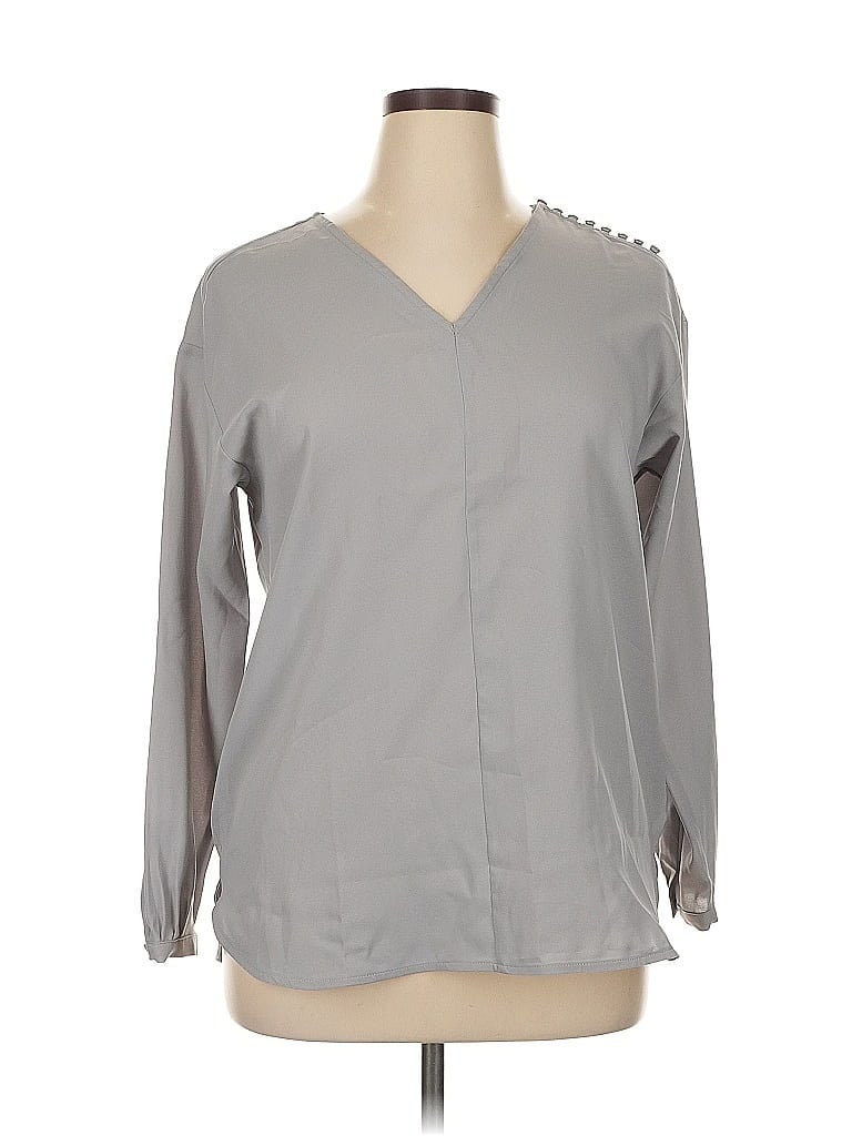 Pre-owned Lands' End Long Sleeve Blouse In Gray