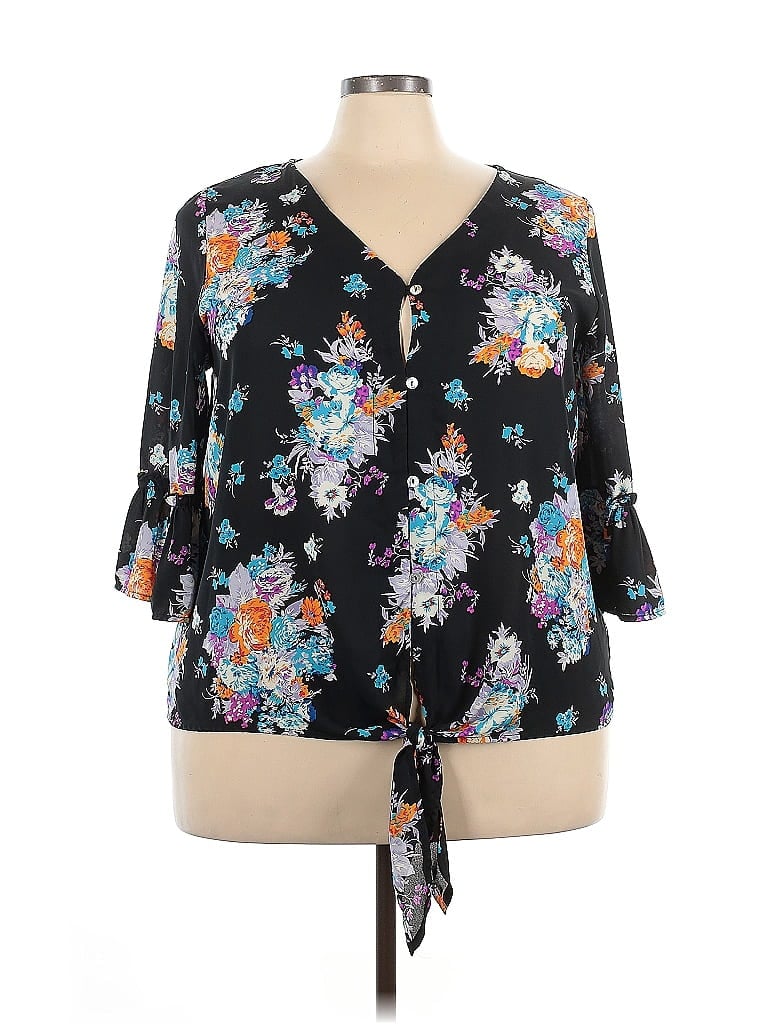 Peach Love 100% Polyester Black 3/4 Sleeve Blouse Size 3X - photo 1