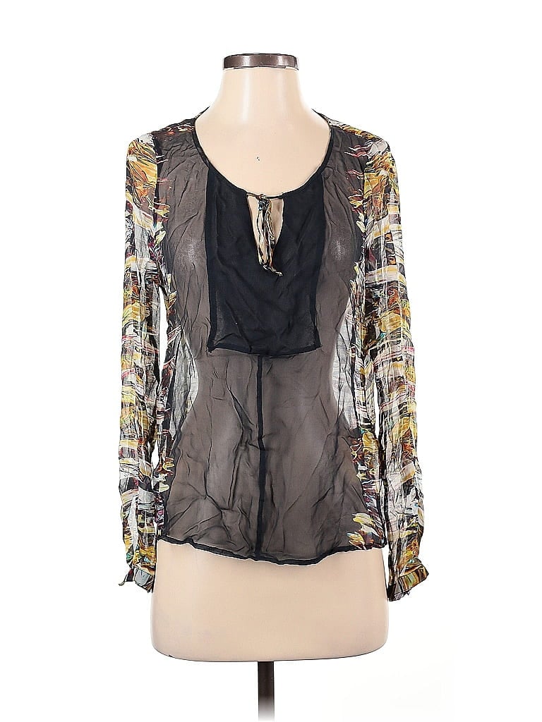 Pre-owned Twelfth Street By Cynthia Vincent 3/4 Sleeve Silk Top Yellow Plunge Neckline Tops