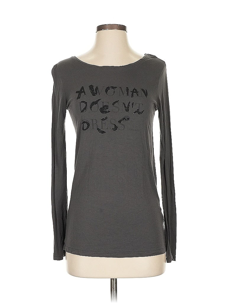 Pre-owned Zara W&b Collection Long Sleeve Top Gray Sweetheart Neckline Tops