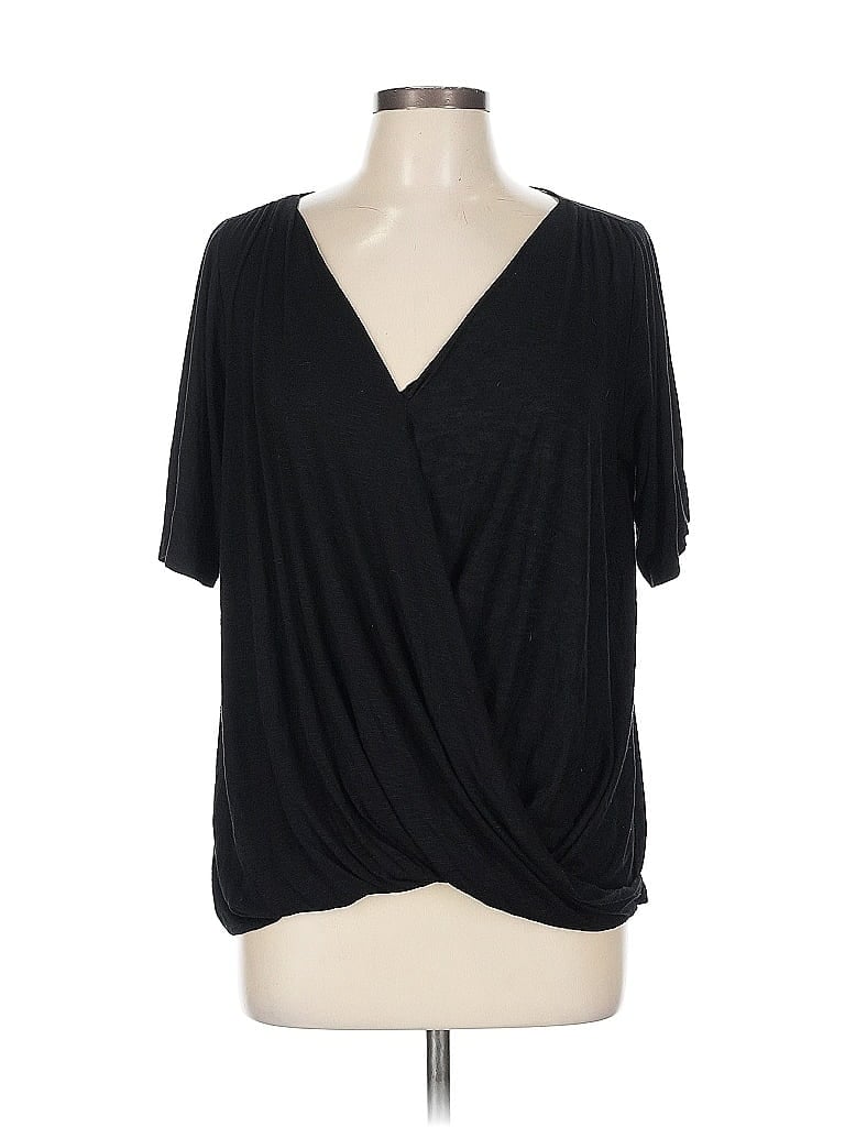 Pre-owned Left Coast By Dolan Short Sleeve Top Black Plunge Neckline Tops