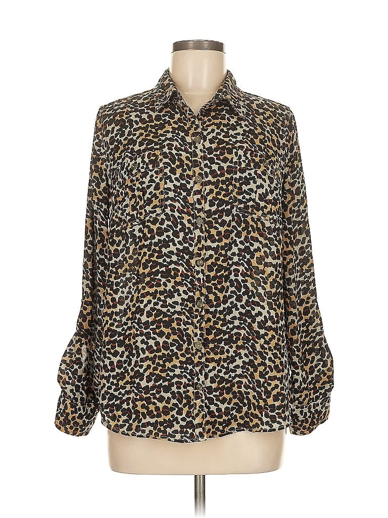 Pre-owned Roz & Ali Long Sleeve Blouse In Brown