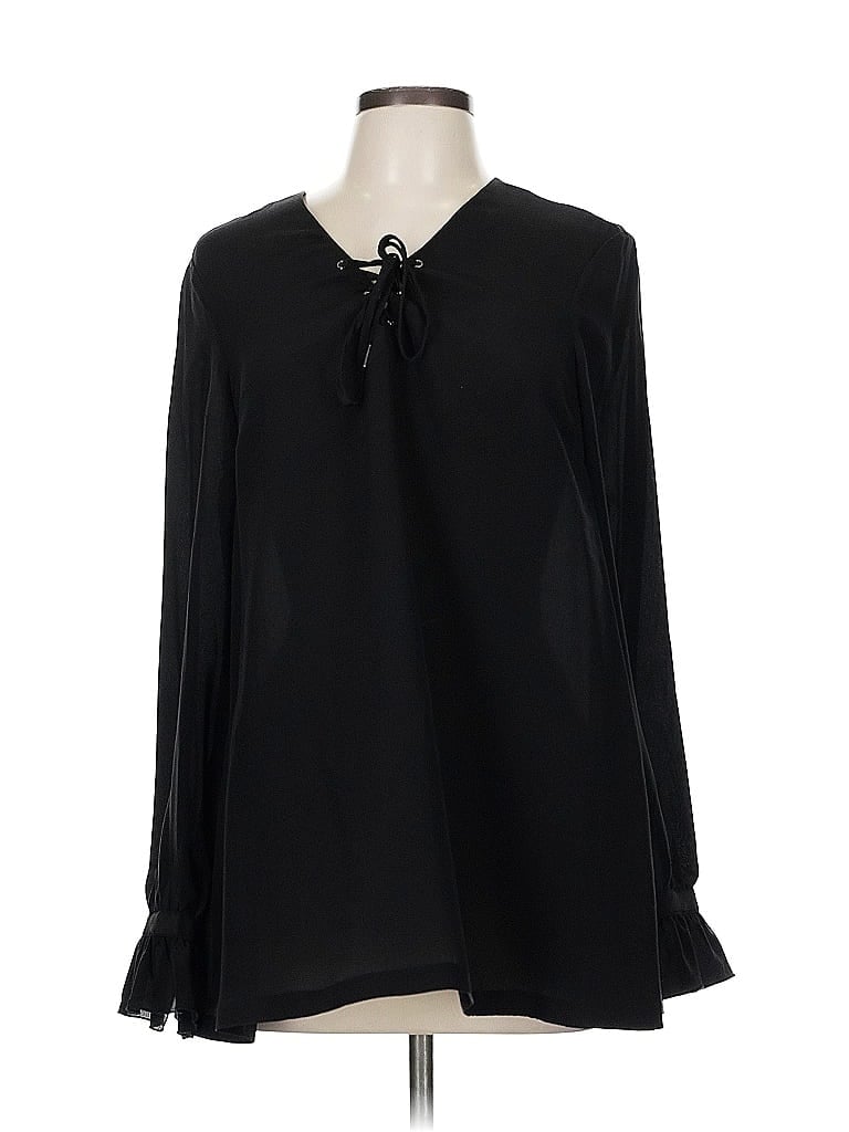 Pre-owned Sundance Long Sleeve Silk Top Black Tie Neck Tops