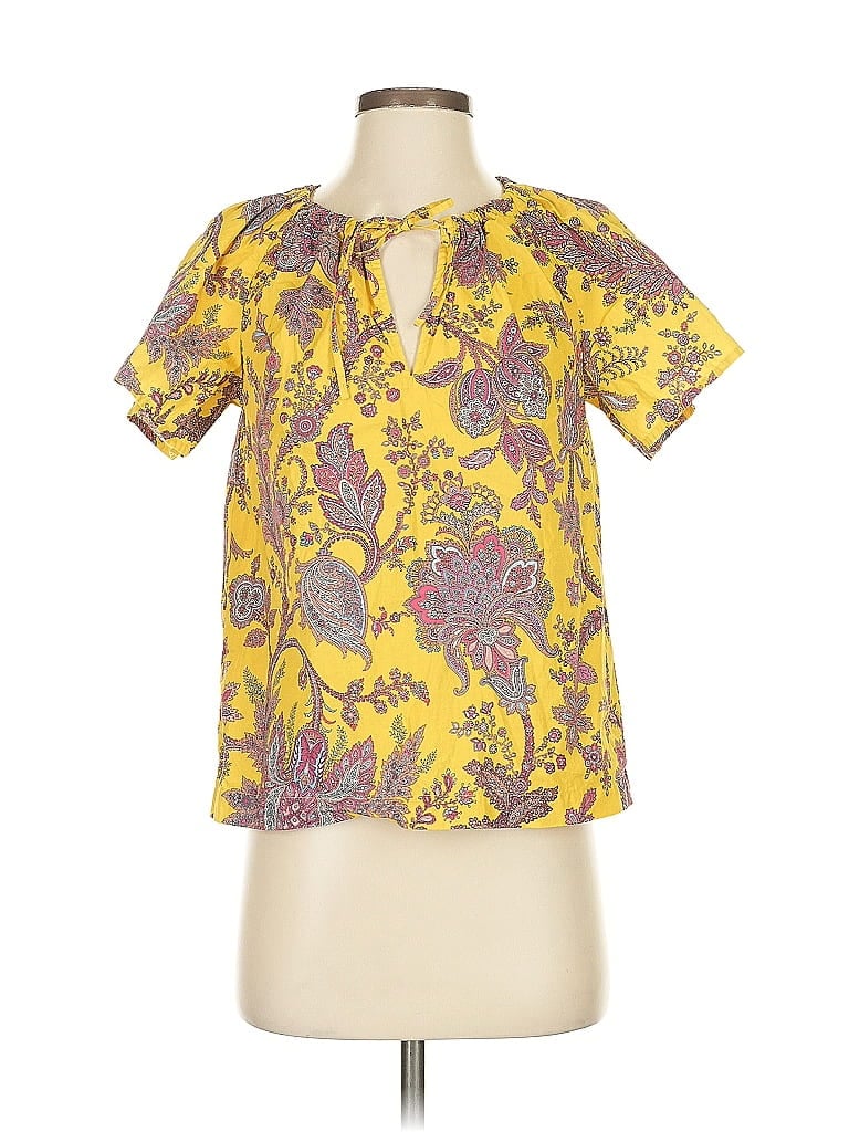 Pre-owned J.crew Collection Short Sleeve Blouse In Yellow