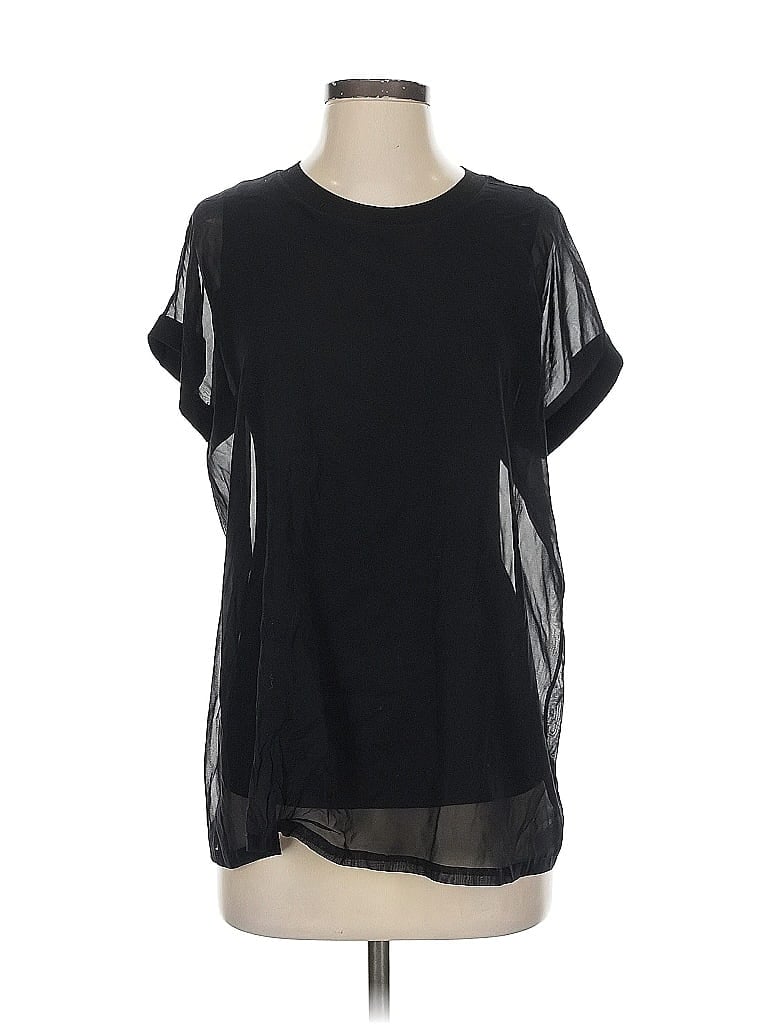 Pre-owned Elaine Kim Short Sleeve Top Black Crew Neck Tops