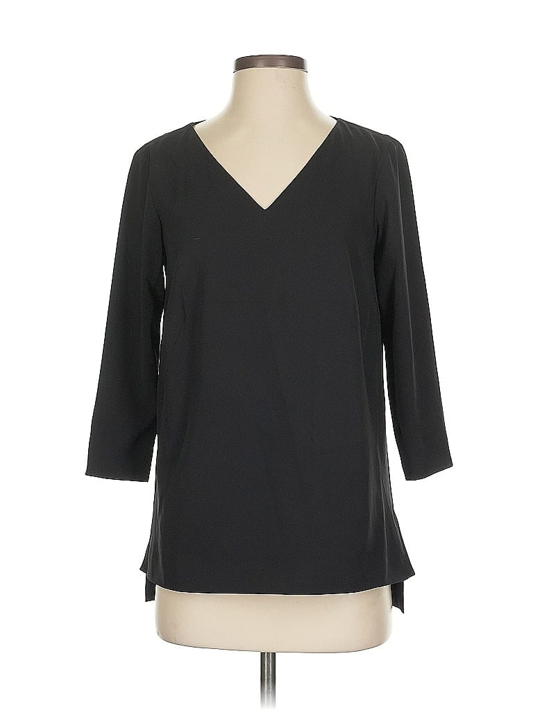 Pre-owned Doncaster Collection 3/4 Sleeve Silk Top Black V-neck Tops