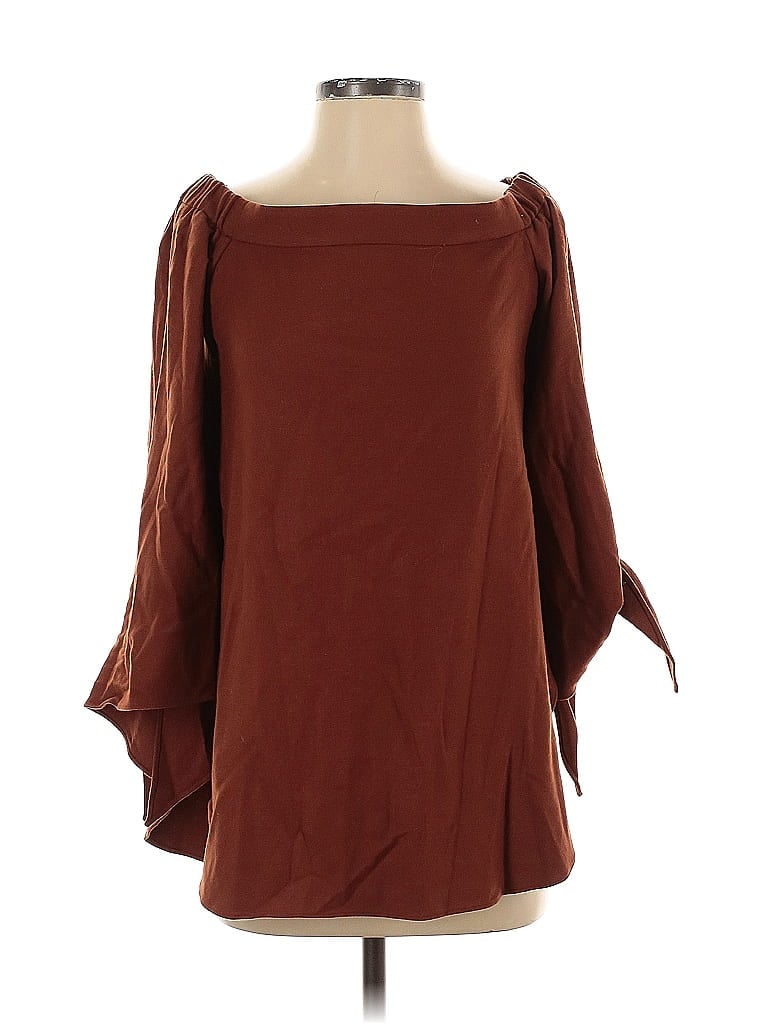 Pre-owned Tibi 3/4 Sleeve Top Brown Cold Shoulder Neckline Tops