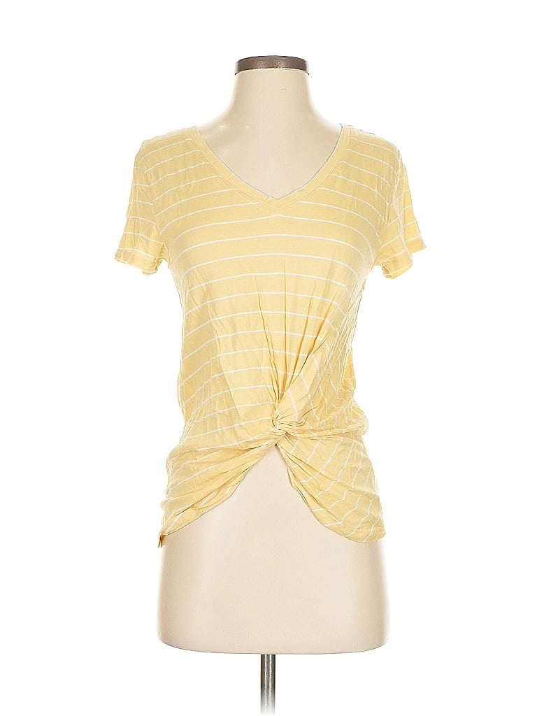 Pre-owned Altar'd State Short Sleeve Top Yellow Sweetheart Neckline Tops