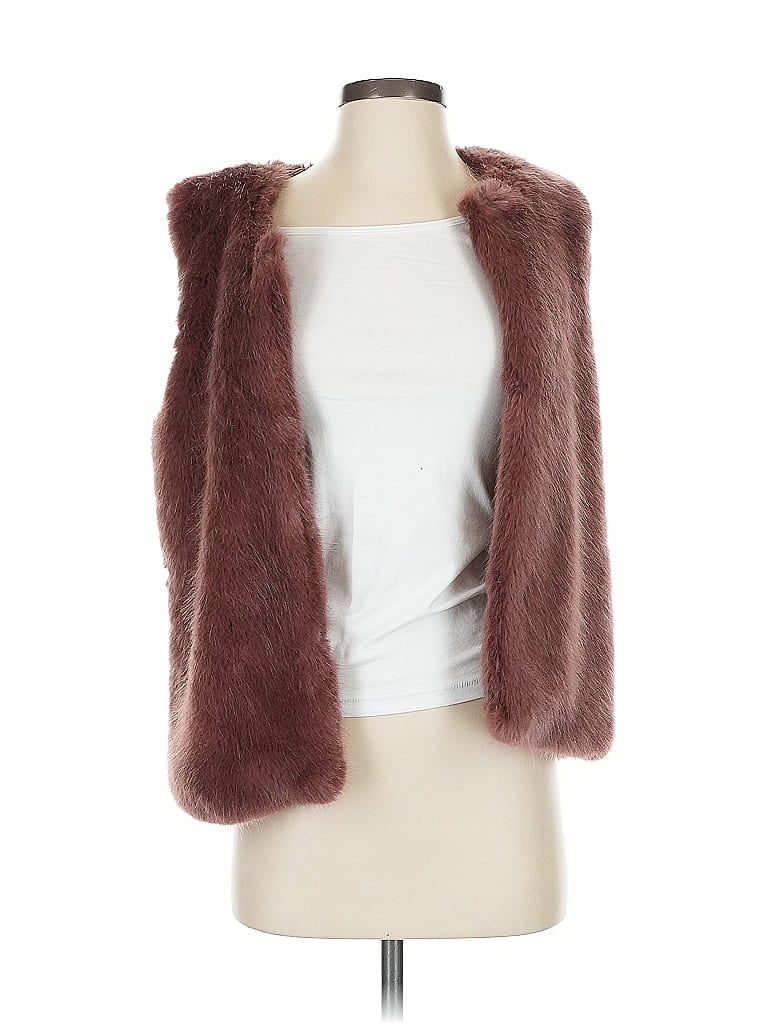 Pre-owned Forever 21 Faux Fur Vest In Burgundy