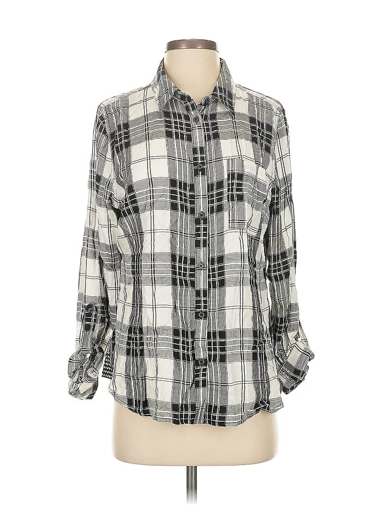 Pre-owned Christopher & Banks 3/4 Sleeve Button Down Shirt In Gray