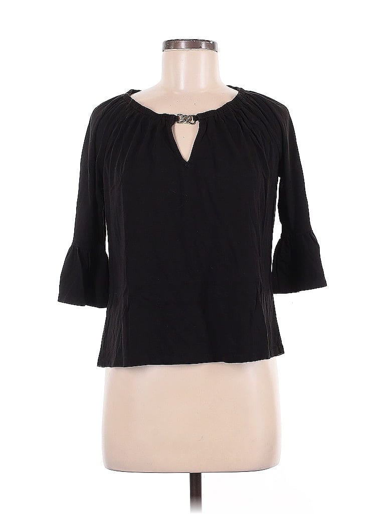 Click to view more detailed imagery on our partner's website Pre-owned Michael Michael Kors 3/4 Sleeve Top Black Keyhole Neckline Tops