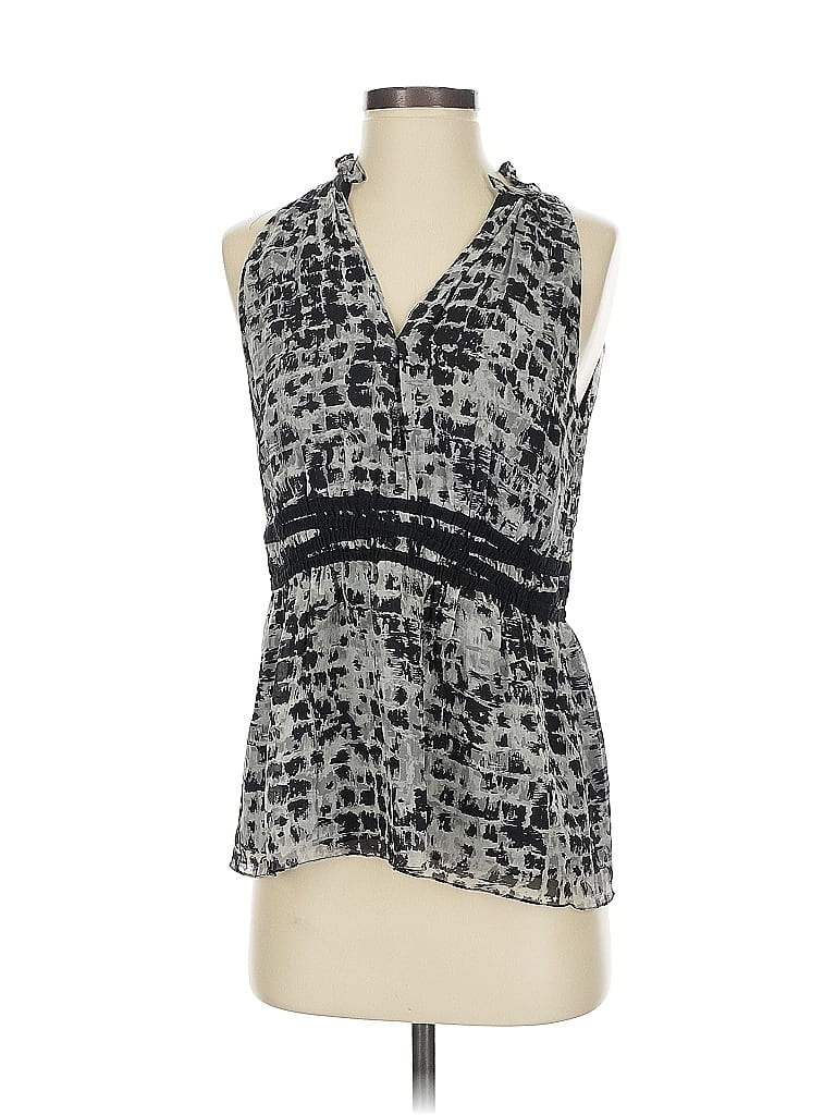 Click to view more detailed imagery on our partner's website Pre-owned Bcbgmaxazria Sleeveless Silk Top Gray Plunge Neckline Tops