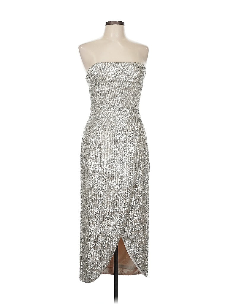 ML Monique Lhuillier 100% Polyester Metallic Silver Cocktail Dress Size 6 - photo 1
