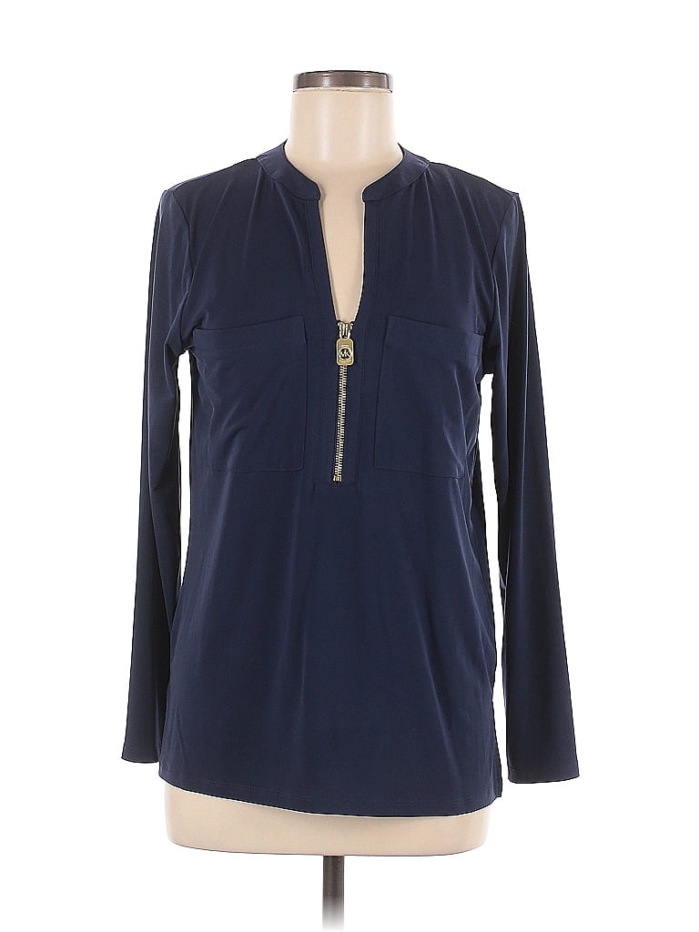 Click to view more detailed imagery on our partner's website Pre-owned Michael Michael Kors Long Sleeve Top Blue Keyhole Neckline Tops