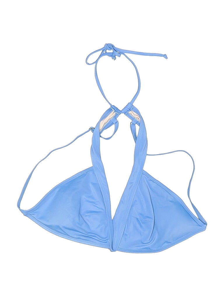 Pre-owned Mae New York Swimsuit Top Blue Solid Pattern Swimwear