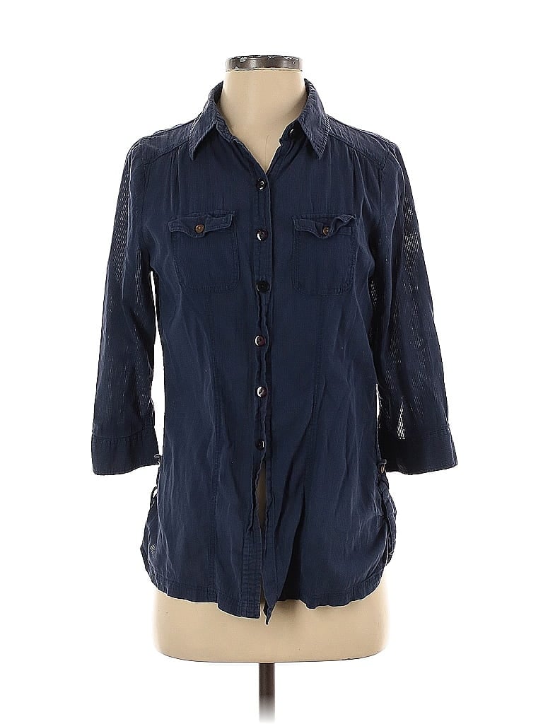 Pre-owned Unbranded 3/4 Sleeve Button Down Shirt In Blue