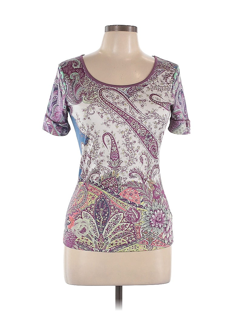 ETRO 100% Polyester Paisley Purple Short Sleeve T-Shirt Size EU (IT) 46 / US 10 - photo 1