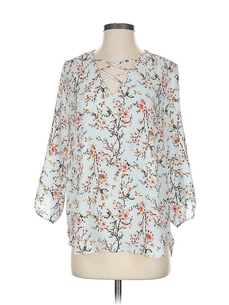Pre-owned Sweet Rain Long Sleeve Blouse In Blue