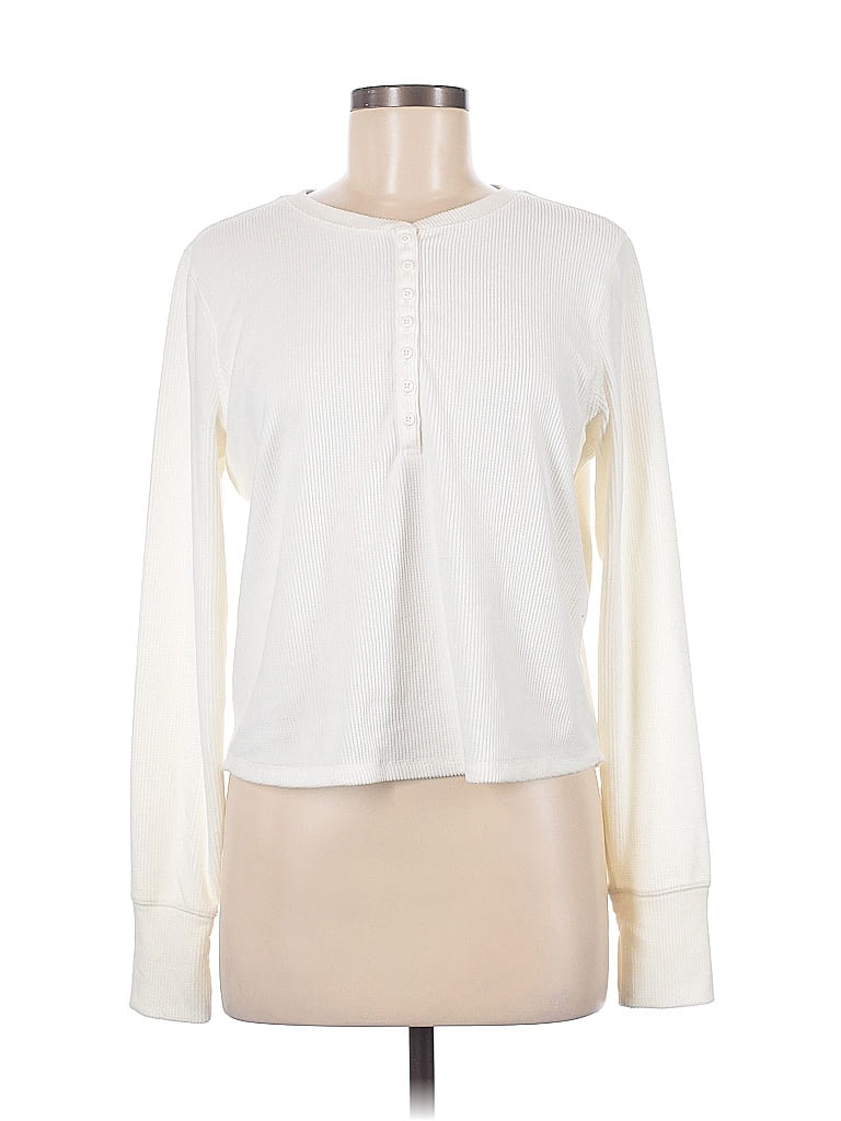 Pre-owned Zella Long Sleeve Henley Shirt In White