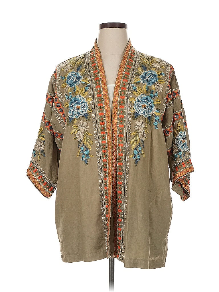 Johnny Was 100% Linen Tan Kimono Size XL - photo 1