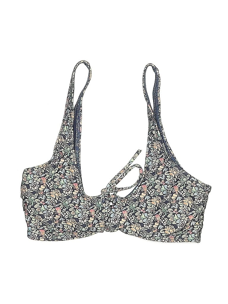 Pre-owned L*space Swimsuit Top Gray Floral Pattern Swimwear