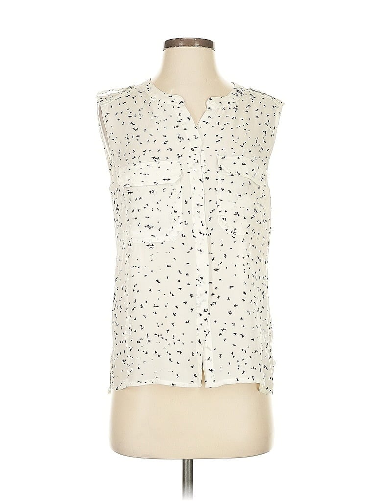 Pre-owned A.l.c Sleeveless Silk Top Ivory Collared Neckline Tops In White