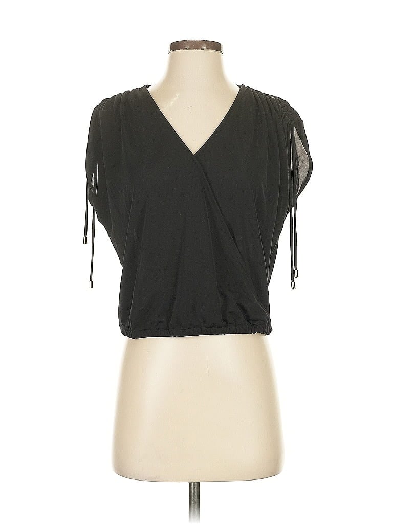 Click to view more detailed imagery on our partner's website Pre-owned Inc International Concepts Short Sleeve Top Black Plunge Neckline Tops