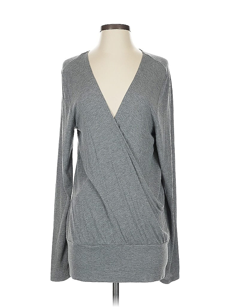 Click to view more detailed imagery on our partner's website Pre-owned Bcbgmaxazria Long Sleeve Top Gray Plunge Neckline Tops
