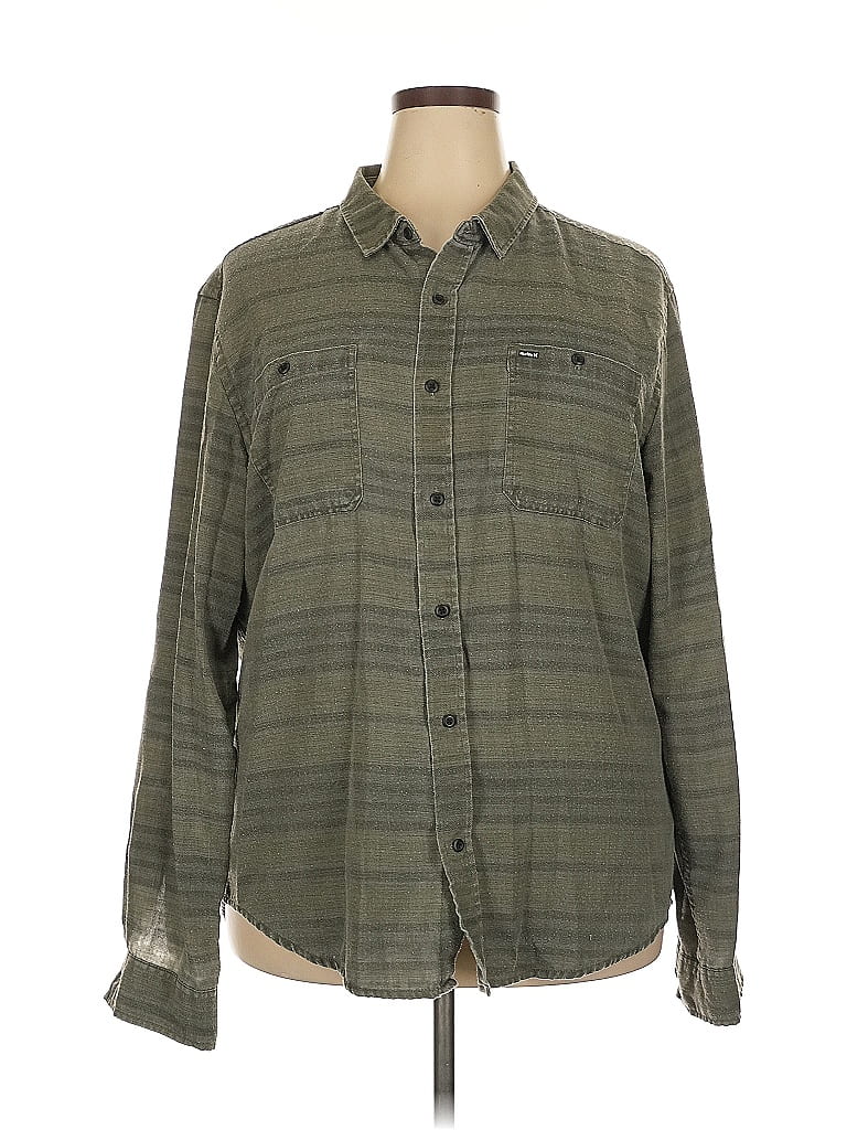 Pre-owned Hurley Long Sleeve Button Down Shirt In Green