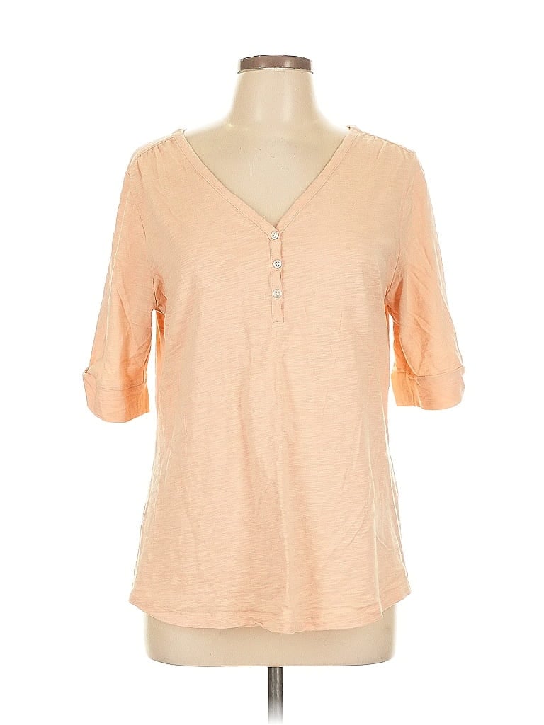 Pre-owned Chico's Short Sleeve Henley Shirt In Orange