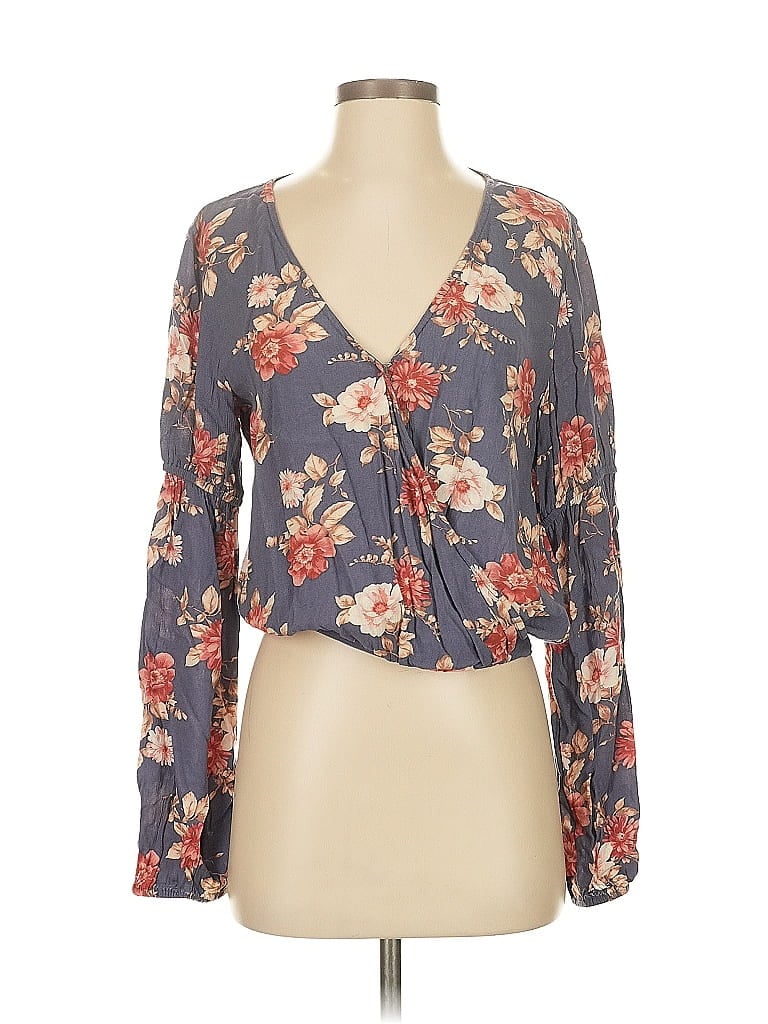 Pre-owned American Eagle Outfitters Long Sleeve Blouse In Gray